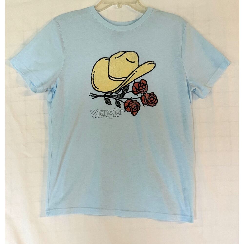 Wrangler Women's Cowboy Hat & Roses Graphic Tee - M Soft cotton Blue Western